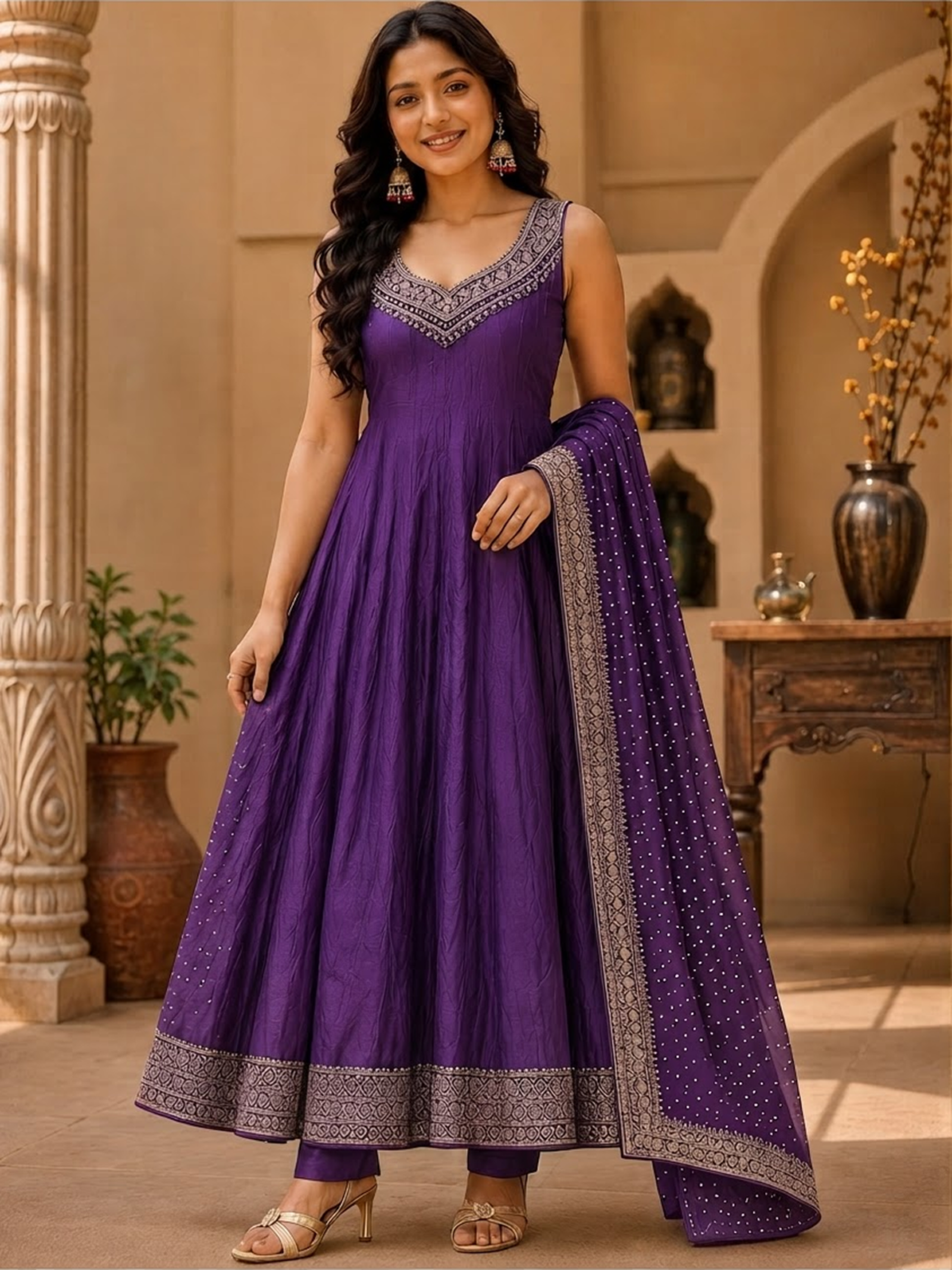 Embroidered Anarkali Kurta Set with Dupatta - Image 6