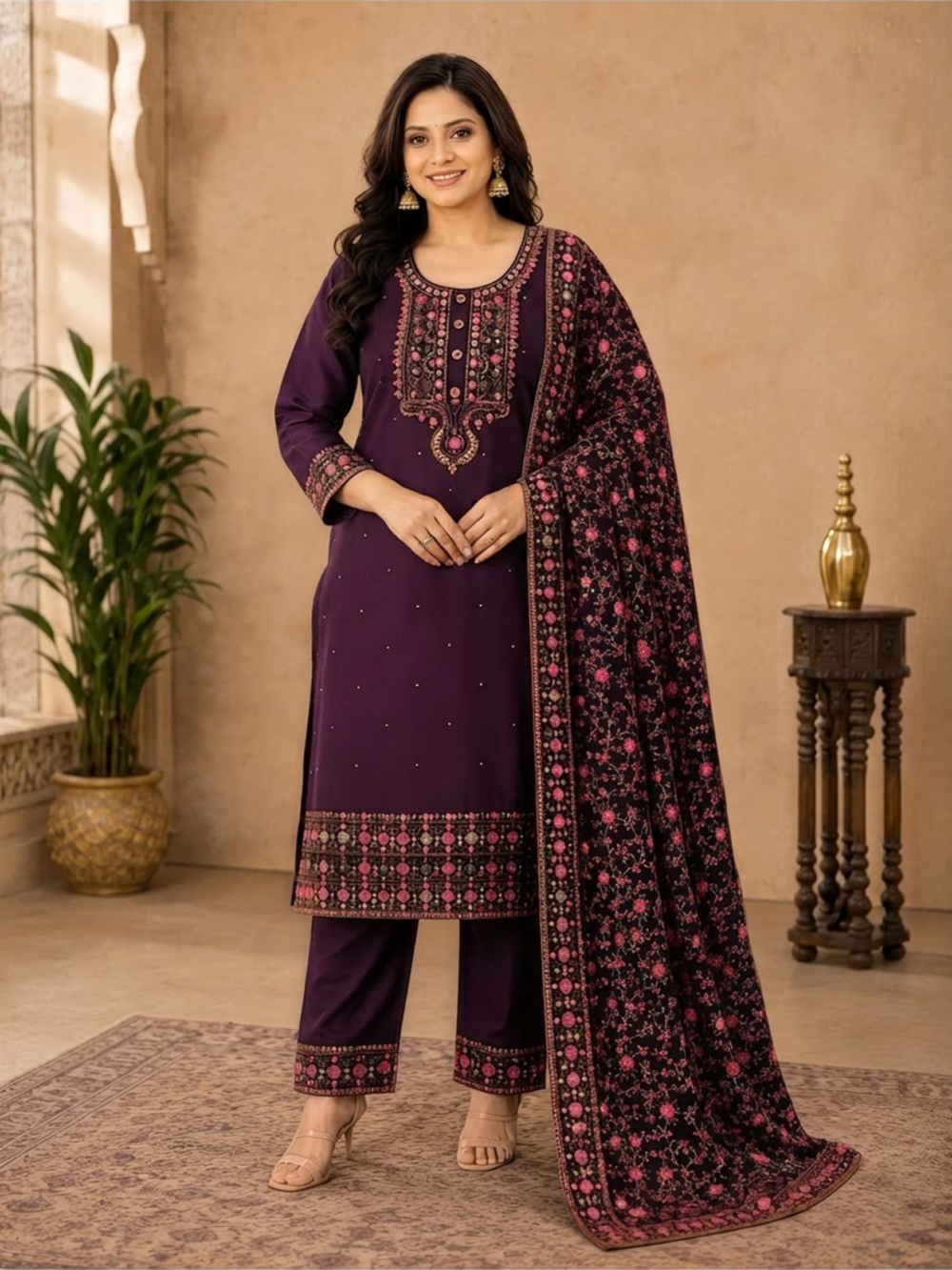 Premium Silk Embroidered 3-Piece Suit Set