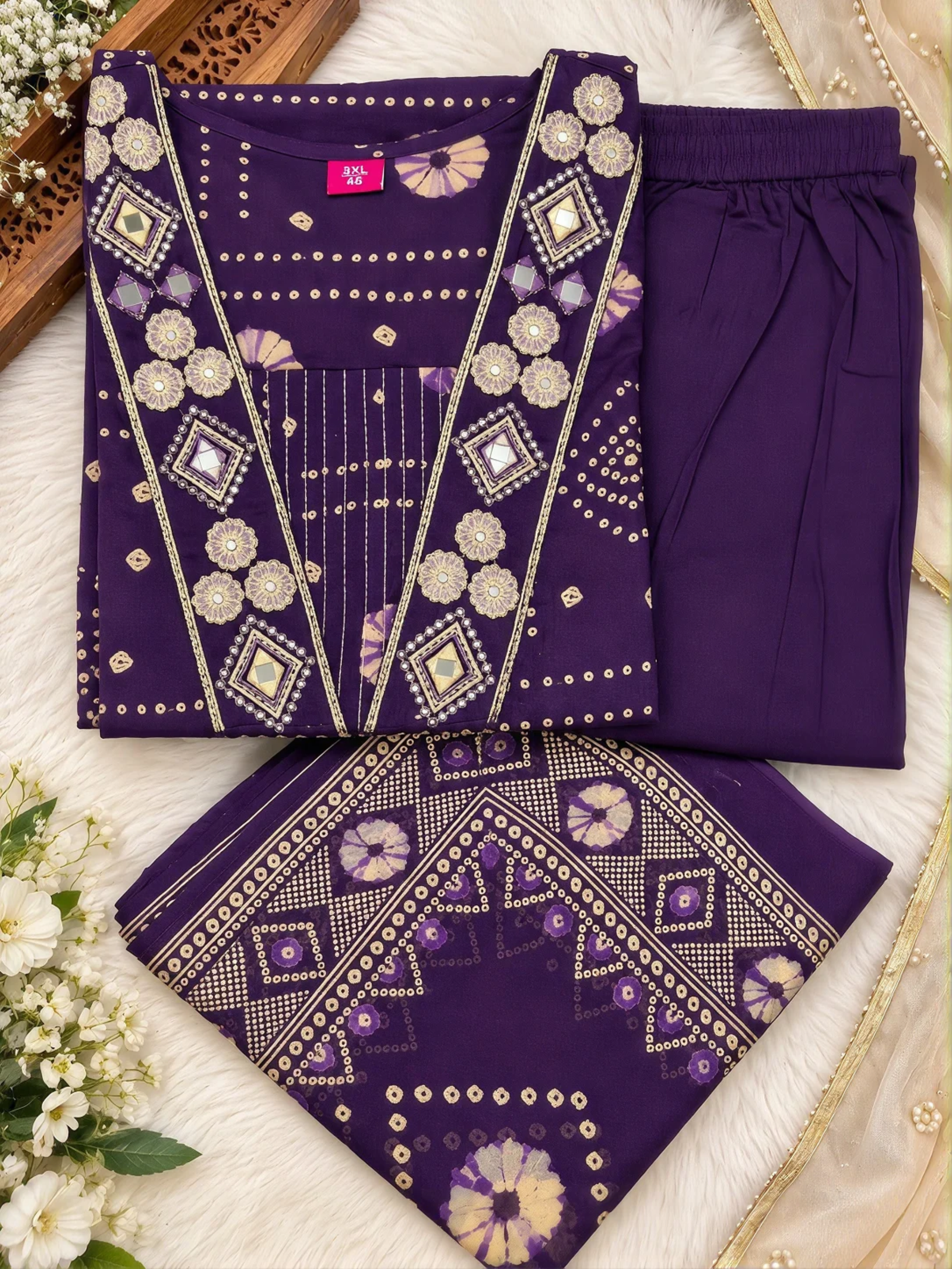 Rust Orange Printed Kurta Pant & Dupatta Set - Image 7