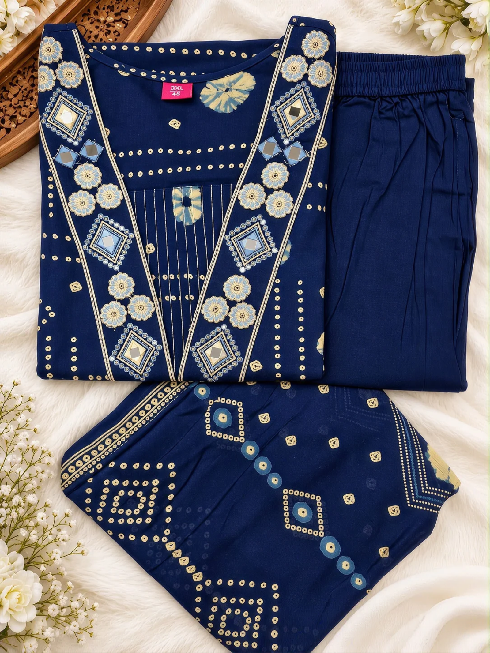 Rust Orange Printed Kurta Pant & Dupatta Set - Image 9