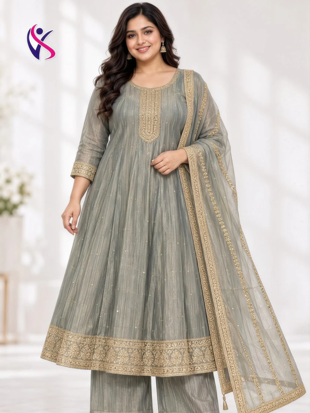 Embroidered Anarkali Suit Set with Dupatta