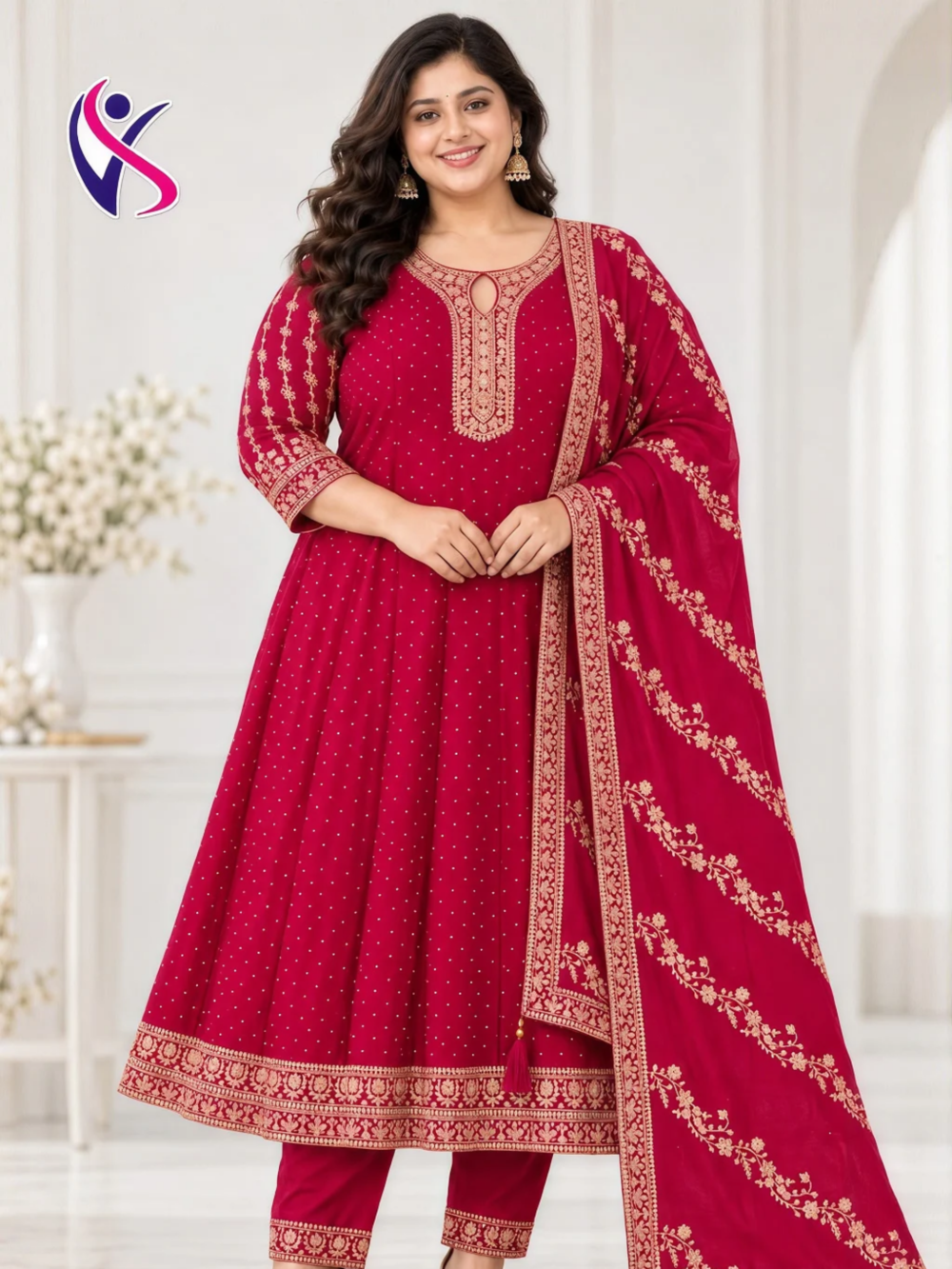 Premium Soft Silk Designer 3-Piece Anarkali Set