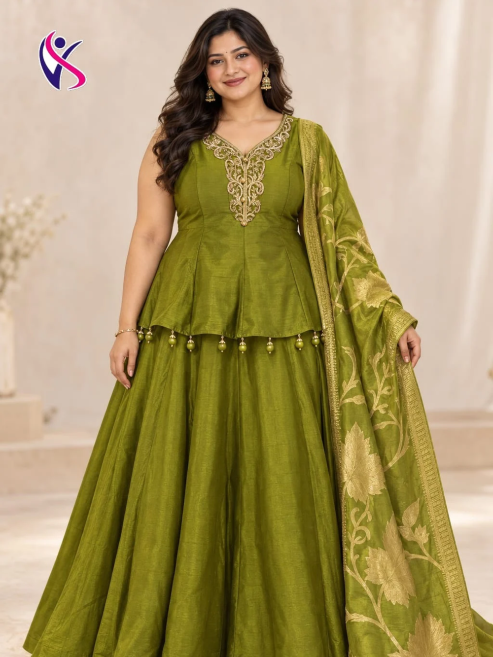 Embroidered Peplum Lehenga Set with Dupatta
