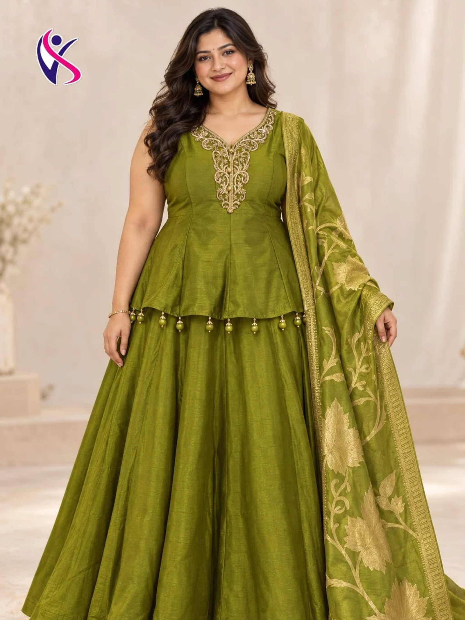 Embroidered Peplum Lehenga Set with Dupatta