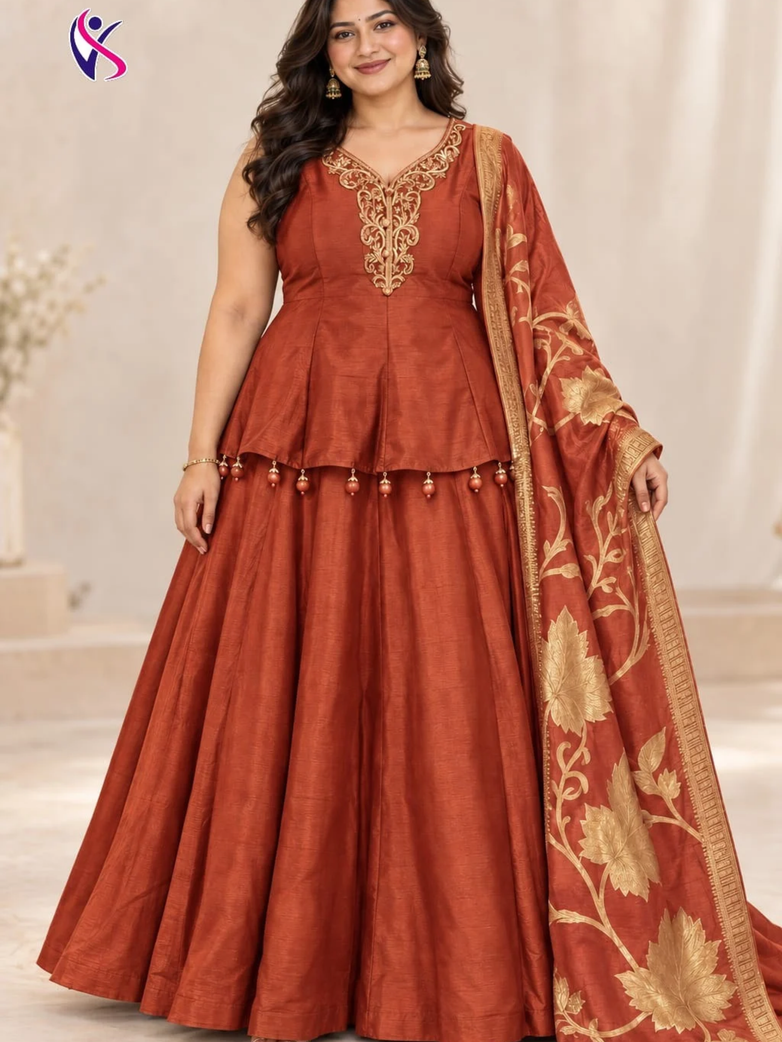 Embroidered Peplum Lehenga Set with Dupatta - Image 4